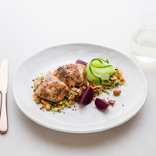 Beetroot-Glazed Chicken with Quinoa Salad and Spiced Peanuts