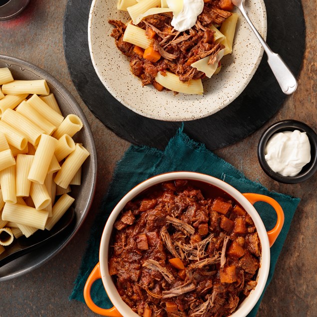 Beef Brisket Ragu with Rigatoni and Parmesan