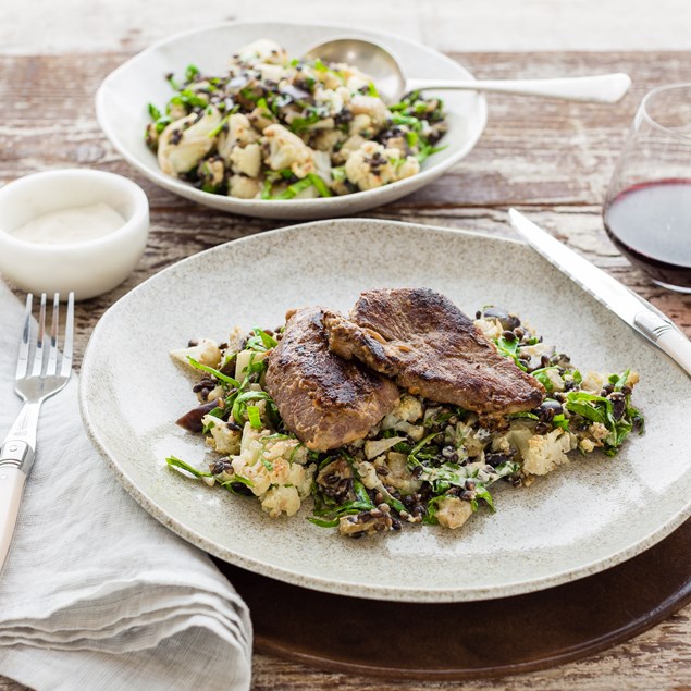 Lamb with Chunky Baba Ganoush and Tahini Sour Cream