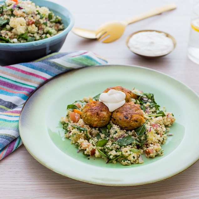 Homemade Falafel with Quinoa Salad and Tahini Honey Yoghurt