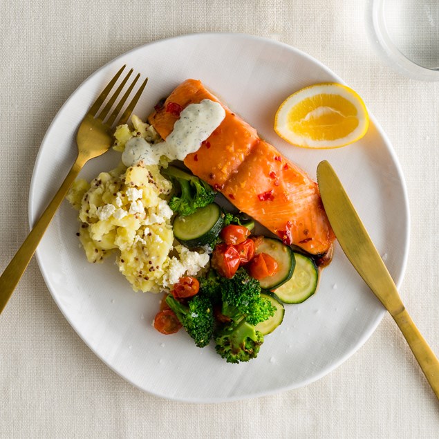 Sweet Chilli-Glazed Salmon with Feta Crush - My Food Bag