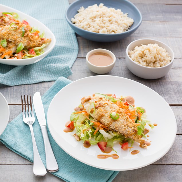 Peanut-Crusted Fish with Salad and Sesame Rice