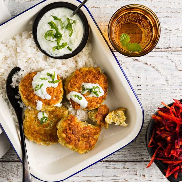 Indian Chicken Patties with Super Beet Salad & Raita