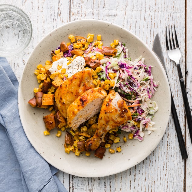 Portuguese Butterflied Chicken with Roasted Corn & Kumara