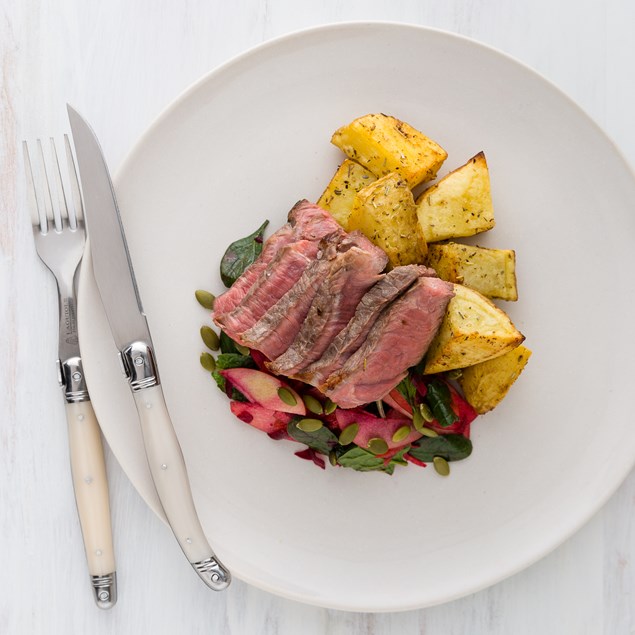 Lamb with Beetroot, Carrot and Creamy Balsamic Salad