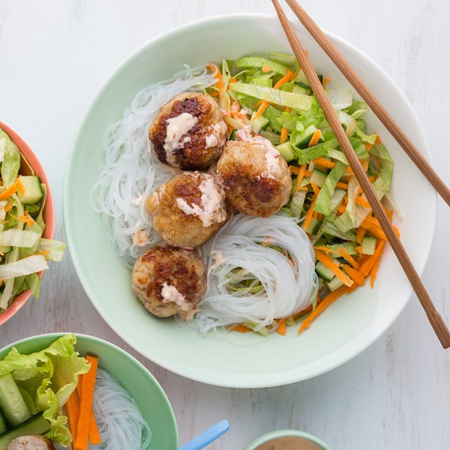 Vietnamese Turkey Meatballs with Vermicelli and Crunchy Slaw