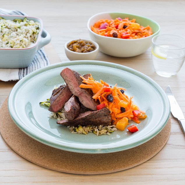 Turkish Lamb Leg Steaks with Orange Baked Rice and Carrot Salad