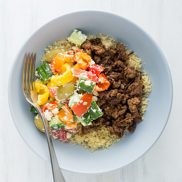 Spiced Lamb with Greek Salad and Couscous