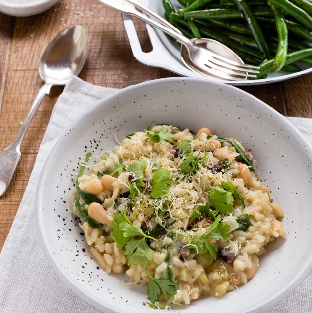 Cannellini Bean Rissotto with Cranberries and Baby Spinach