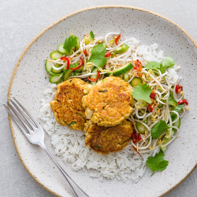 Thai Green Curry Tofu Cakes with Coconut Rice