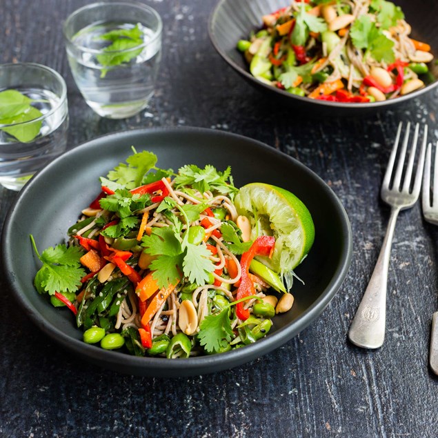 Sesame Soba Noodle and Edamame Salad with Miso Ginger Dressing