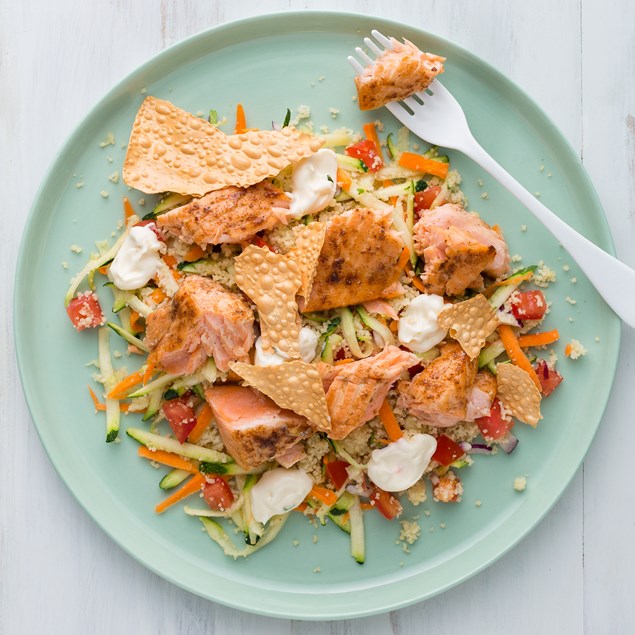 Spiced Salmon with Tomato Couscous and Basil Mayonnaise