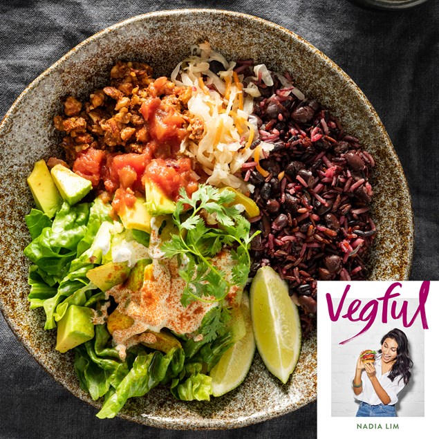Burrito Bowls with Walnut & Almond Chilli from 'Vegful' cookbook 