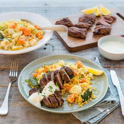 Spiced Lamb Steaks with Roasted Vegetable Couscous and ...