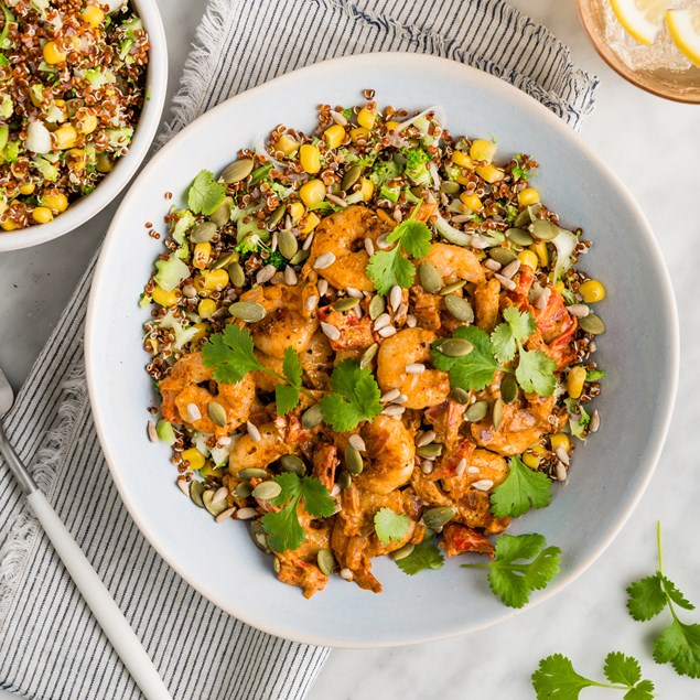 Cajun Prawns with Roasted Capsicum & Quinoa