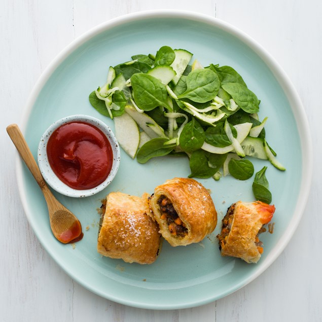 Pork and Cranberry Sausage Rolls with Cucumber Pear Slaw