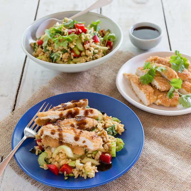 Crumbed Chicken with Asian Brown Rice Salad