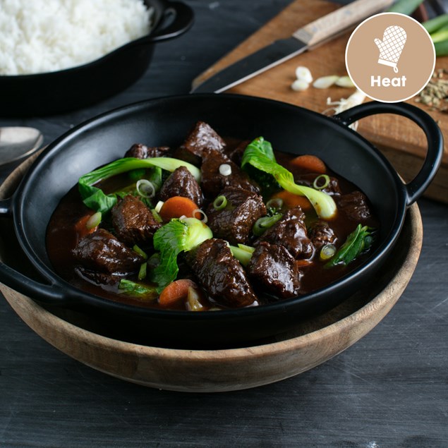 Asian Braised Beef with Spring Onion and Rice 