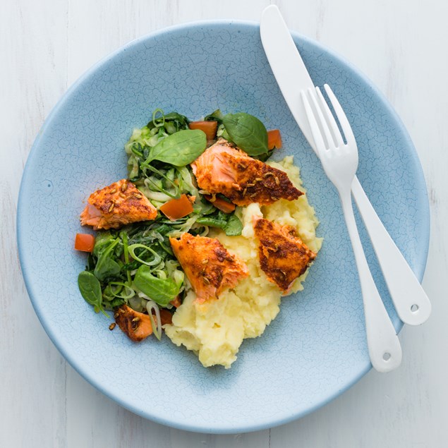 Paprika Salmon with Potatoes and Spinach