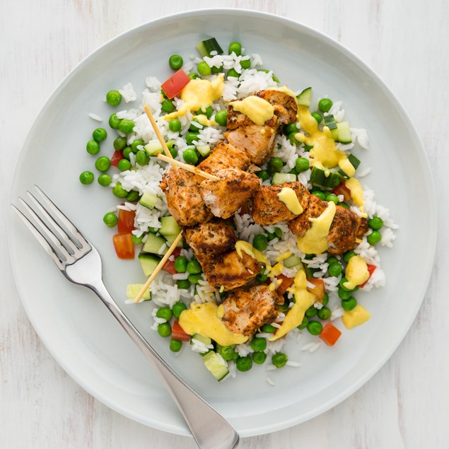 Spiced Chicken Skewers with Curried Yoghurt