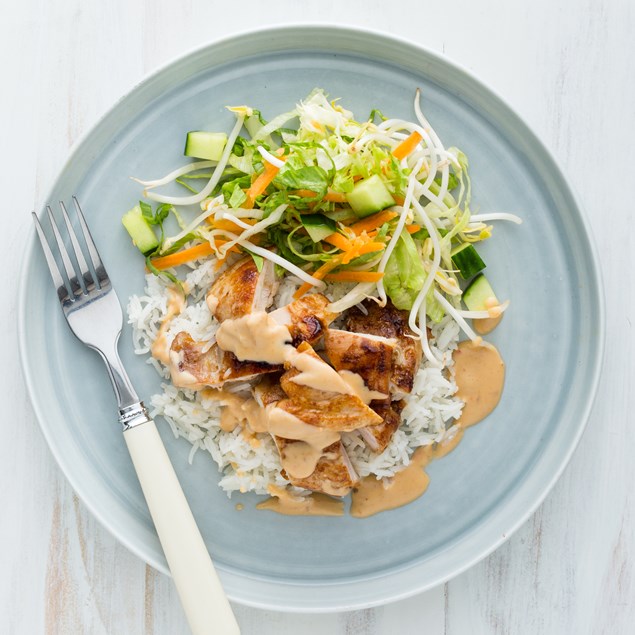 Chicken Satay with Rice and Sesame Salad