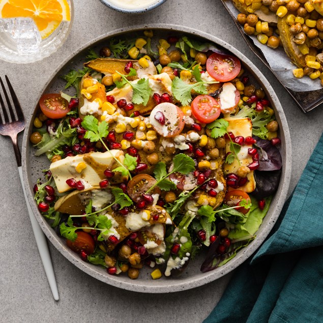 Baked Feta & Pomegranate Salad with Corn Aioli