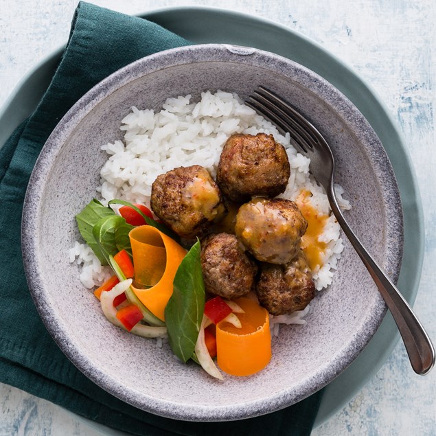 Ginger Beef Meatballs with Thai Salad and Rice