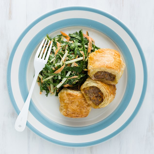 Pork and Cranberry Sausage Rolls with Pear Salad