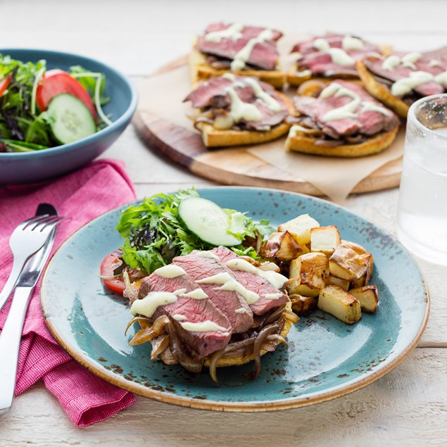 Open Beef Sammies with Caramelised Onions and Béarnaise Sauce