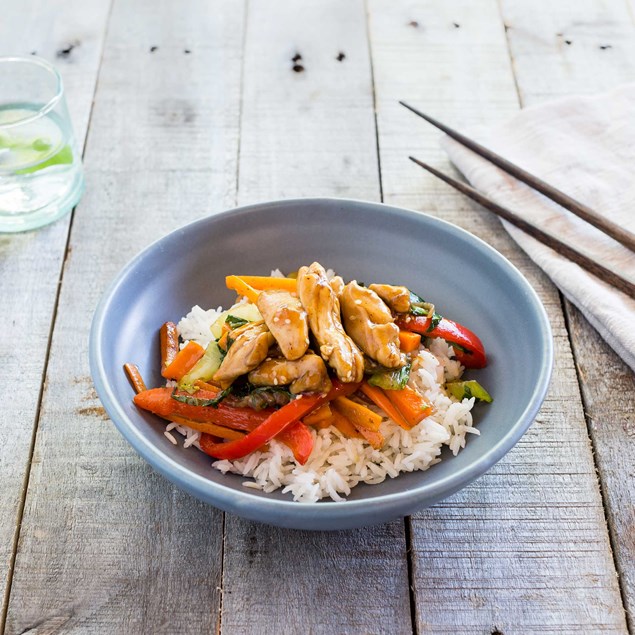 Ginger Soy Chicken and Veggie Stir-Fry with Jasmine Rice