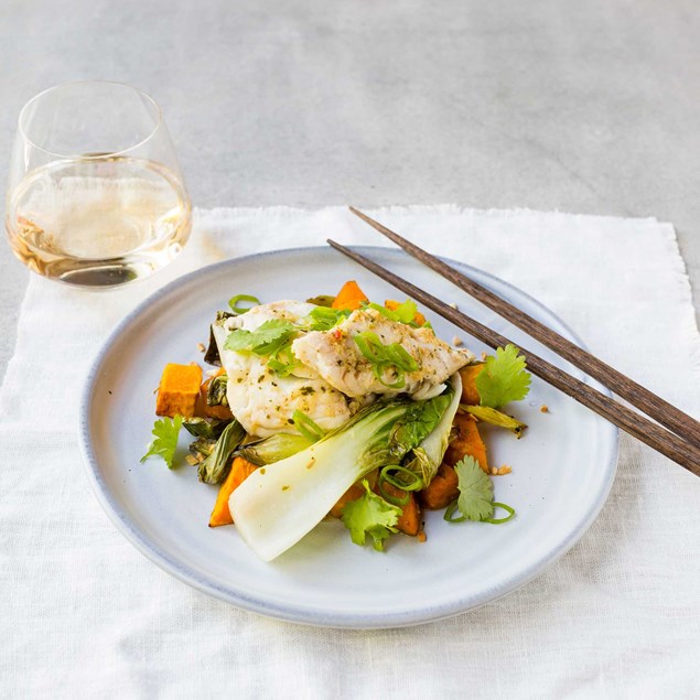 Steamed Fish Parcels with Caramelised Thai Pumpkin