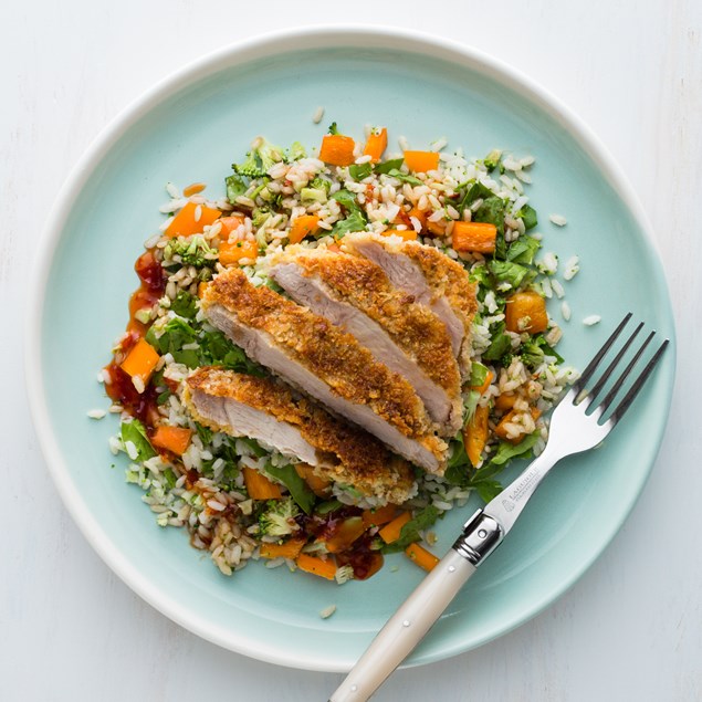 Crumbed Pork with Asian Brown Rice Salad