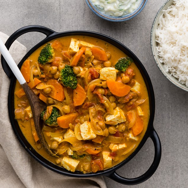 Chickpea Paneer Korma with Cucumber Yoghurt