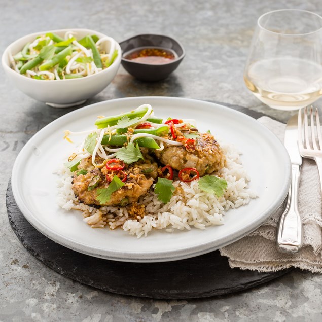Thai Green Curry Fish Cakes with Coconut Jasmine Rice