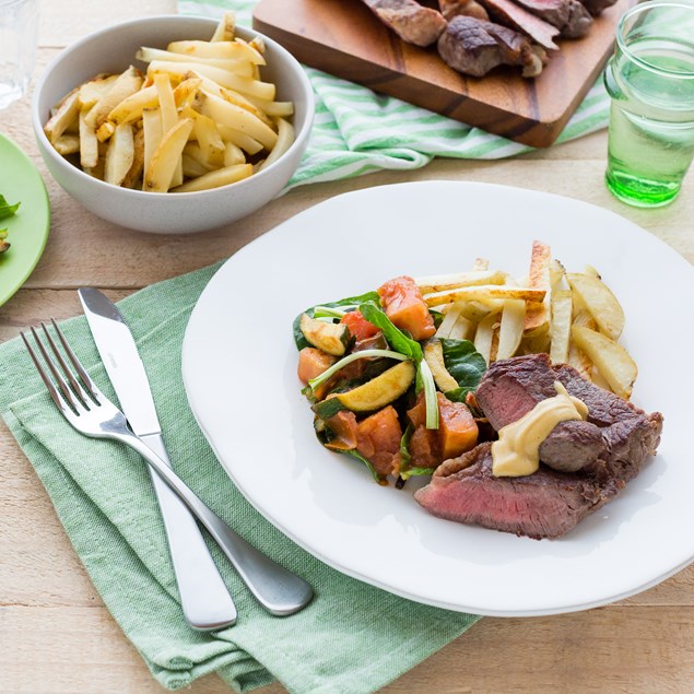 Beef Rump Steaks with Hand-Cut Chips and Mustard Sauce - My Food Bag