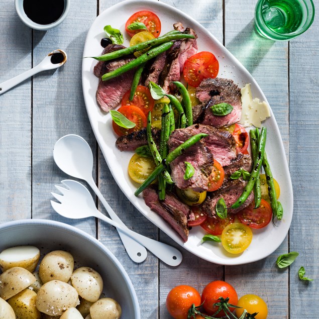 Butterflied Lamb Leg with Tomato Salad and Grilled Asparagus