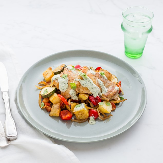 Chicken with Middle Eastern Spiced Potatoes and Mint Dressing
