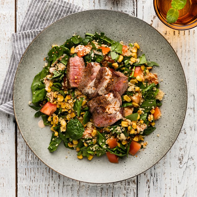 Chipotle Lamb Steaks with Southern Charred Corn Salad