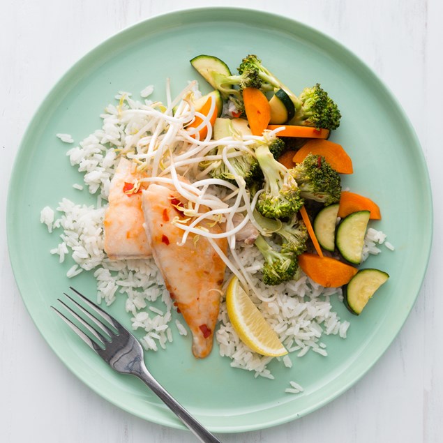 Thai Fish with Coconut Rice and Stir-Fried Veggies