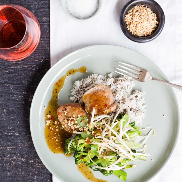 Pork Fillet with Coconut Chia Rice and Kaffir Lime-Coconut Sugar Glaze