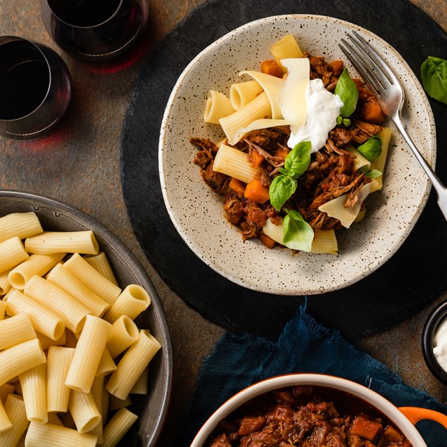 Beef Brisket Ragù with Rigatoni and Parmesan