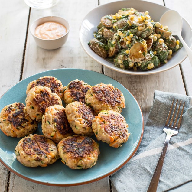 Chicken and Veggie Patties with Roast Potato Salad My Food Bag