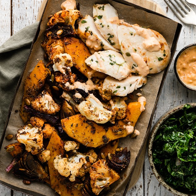 Herbed Chicken with Roast Pumpkin and Sundried Tomato Aioli