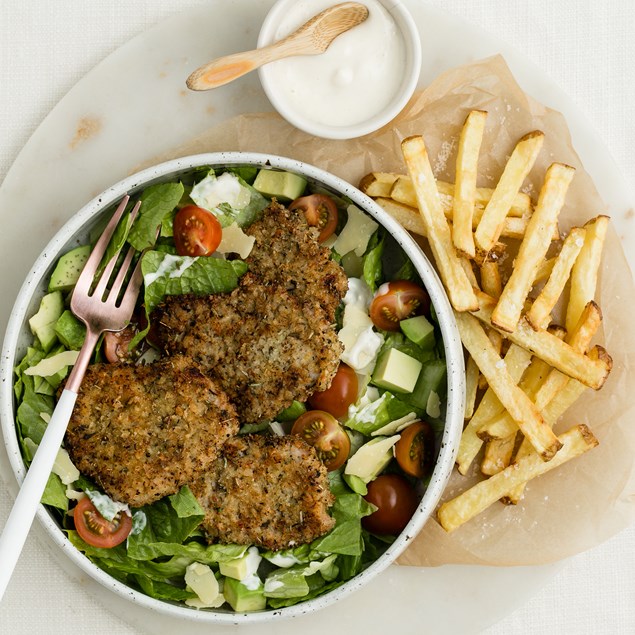 Pork Schnitzel with Caesar and Fries 