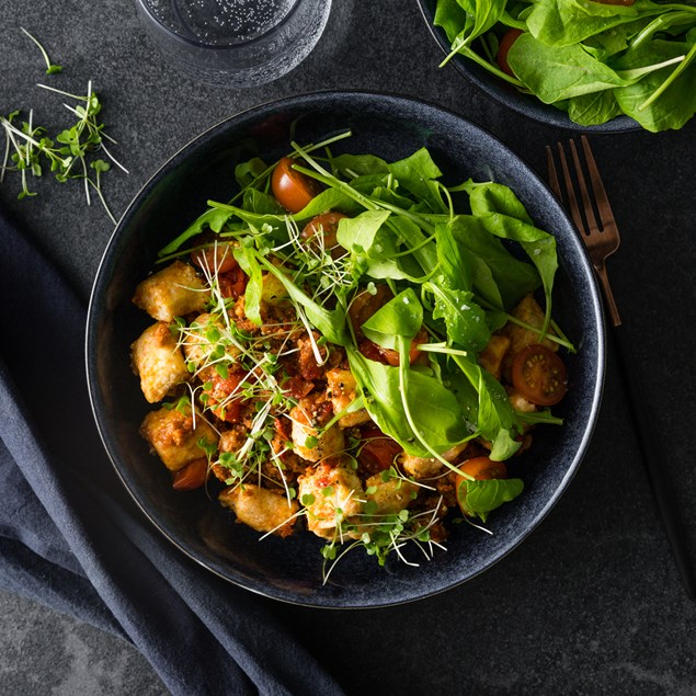 Chorizo Bolognese with Buckwheat Ricotta Gnocchi