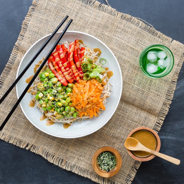 Soba Noodles with Goma Dare Sauce and Edamame Salad