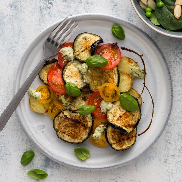 Roasted Eggplant Caprese with Basil Pesto Mayo