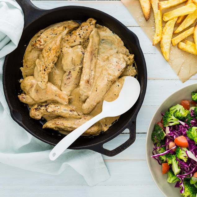 Tarragon Chicken with Chips and Broccoli Salad