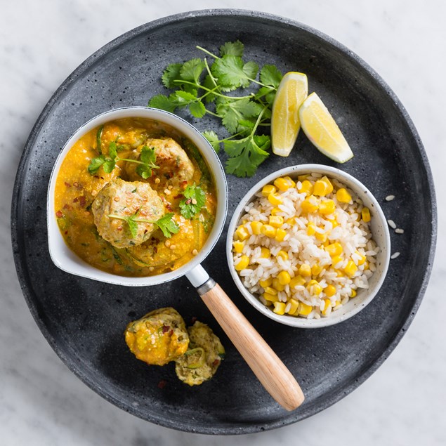 Turkey Meatballs with Rice and Korma Sauce