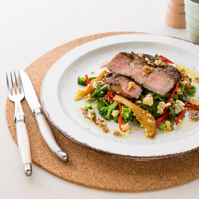 Pork Scotch Fillet with Roasted Pear and Bulgur Salad